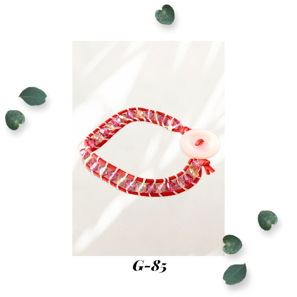 Pink and Orange Crackle Glass Red Wrap Bracelet - Single Wrap